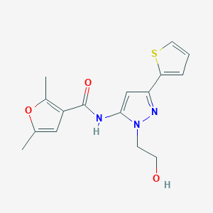 molecular formula C16H17N3O3S B2530278 N-(1-(2-hydroxyethyl)-3-(thiophen-2-yl)-1H-pyrazol-5-yl)-2,5-dimethylfuran-3-carboxamide CAS No. 1219842-49-5