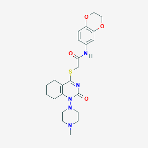 molecular formula C23H29N5O4S B2530304 N-(2,3-dihydro-1,4-benzodioxin-6-yl)-2-{[1-(4-methylpiperazin-1-yl)-2-oxo-1,2,5,6,7,8-hexahydroquinazolin-4-yl]sulfanyl}acetamide CAS No. 920223-53-6