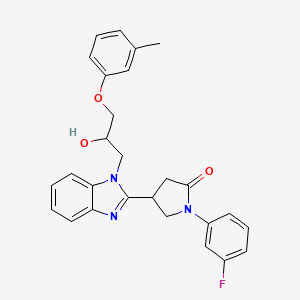 molecular formula C27H26FN3O3 B2530338 1-(3-fluorophenyl)-4-{1-[2-hydroxy-3-(3-methylphenoxy)propyl]-1H-1,3-benzodiazol-2-yl}pyrrolidin-2-one CAS No. 1018125-08-0