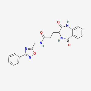 molecular formula C21H19N5O4 B2530419 3-(2,5-dioxo-2,3,4,5-tetrahydro-1H-1,4-benzodiazepin-3-yl)-N-[(3-phenyl-1,2,4-oxadiazol-5-yl)methyl]propanamide CAS No. 1214816-68-8
