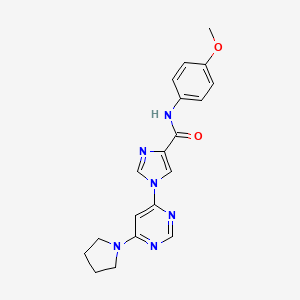 molecular formula C19H20N6O2 B2530434 N-(4-methoxyphenyl)-1-[6-(pyrrolidin-1-yl)pyrimidin-4-yl]-1H-imidazole-4-carboxamide CAS No. 1251621-88-1
