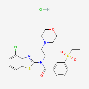 molecular formula C22H25Cl2N3O4S2 B2530585 N-(4-CHLORO-1,3-BENZOTHIAZOL-2-YL)-3-(ETHANESULFONYL)-N-[2-(MORPHOLIN-4-YL)ETHYL]BENZAMIDE HYDROCHLORIDE CAS No. 1215796-18-1
