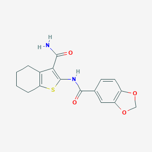 molecular formula C17H16N2O4S B253061 N~5~-[3-(AMINOCARBONYL)-4,5,6,7-TETRAHYDRO-1-BENZOTHIOPHEN-2-YL]-1,3-BENZODIOXOLE-5-CARBOXAMIDE 