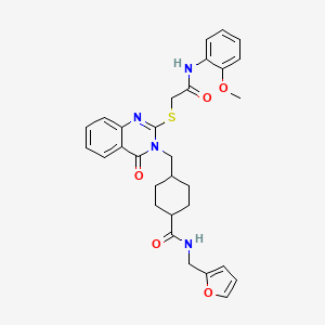 molecular formula C30H32N4O5S B2530626 N-[(furan-2-yl)methyl]-4-{[2-({[(2-methoxyphenyl)carbamoyl]methyl}sulfanyl)-4-oxo-3,4-dihydroquinazolin-3-yl]methyl}cyclohexane-1-carboxamide CAS No. 422292-81-7