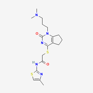 molecular formula C18H25N5O2S2 B2530727 2-((1-(3-(dimethylamino)propyl)-2-oxo-2,5,6,7-tetrahydro-1H-cyclopenta[d]pyrimidin-4-yl)thio)-N-(4-methylthiazol-2-yl)acetamide CAS No. 898460-05-4