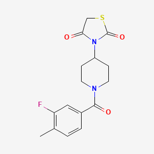 molecular formula C16H17FN2O3S B2530850 3-(1-(3-Fluoro-4-methylbenzoyl)piperidin-4-yl)thiazolidine-2,4-dione CAS No. 1795364-76-9