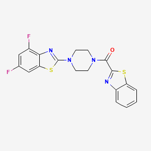 molecular formula C19H14F2N4OS2 B2530870 2-[4-(1,3-benzothiazole-2-carbonyl)piperazin-1-yl]-4,6-difluoro-1,3-benzothiazole CAS No. 897481-50-4