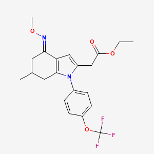 molecular formula C21H23F3N2O4 B2530908 ethyl 2-[(4E)-4-(methoxyimino)-6-methyl-1-[4-(trifluoromethoxy)phenyl]-4,5,6,7-tetrahydro-1H-indol-2-yl]acetate CAS No. 1025621-30-0