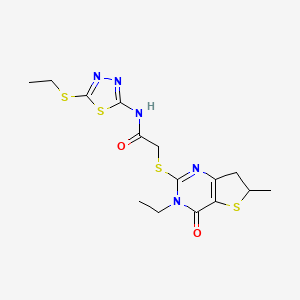 2-[(3-ethyl-6-methyl-4-oxo-6,7-dihydrothieno[3,2-d]pyrimidin-2-yl)thio]-N-[5-(ethylthio)-1,3,4-thiadiazol-2-yl]acetamide