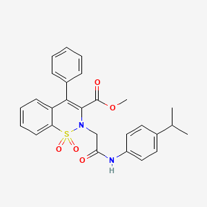 molecular formula C27H26N2O5S B2531053 methyl 1,1-dioxo-4-phenyl-2-({[4-(propan-2-yl)phenyl]carbamoyl}methyl)-2H-1lambda6,2-benzothiazine-3-carboxylate CAS No. 1114878-99-7
