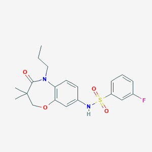 molecular formula C20H23FN2O4S B2531117 N-(3,3-dimethyl-4-oxo-5-propyl-2,3,4,5-tetrahydro-1,5-benzoxazepin-8-yl)-3-fluorobenzene-1-sulfonamide CAS No. 922049-82-9