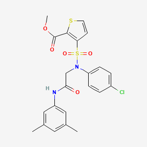 molecular formula C22H21ClN2O5S2 B2531188 methyl 3-[(4-chlorophenyl)({[(3,5-dimethylphenyl)carbamoyl]methyl})sulfamoyl]thiophene-2-carboxylate CAS No. 941979-26-6