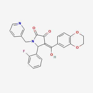 molecular formula C25H19FN2O5 B2531230 4-(2,3-dihydrobenzo[b][1,4]dioxine-6-carbonyl)-5-(2-fluorophenyl)-3-hydroxy-1-(pyridin-3-ylmethyl)-1H-pyrrol-2(5H)-one CAS No. 618412-46-7