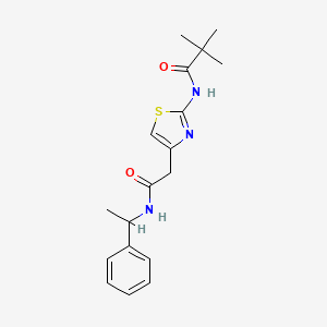 molecular formula C18H23N3O2S B2531233 N-(4-(2-oxo-2-((1-phenylethyl)amino)ethyl)thiazol-2-yl)pivalamide CAS No. 923164-63-0