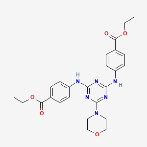 molecular formula C25H28N6O5 B2531261 ethyl 4-[(4-{[4-(ethoxycarbonyl)phenyl]amino}-6-(morpholin-4-yl)-1,3,5-triazin-2-yl)amino]benzoate CAS No. 500862-24-8