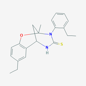 molecular formula C21H24N2OS B2531406 8-ethyl-3-(2-ethylphenyl)-2-methyl-5,6-dihydro-2H-2,6-methanobenzo[g][1,3,5]oxadiazocine-4(3H)-thione CAS No. 932970-16-6