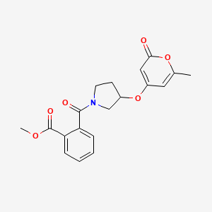 molecular formula C19H19NO6 B2531430 methyl 2-{3-[(6-methyl-2-oxo-2H-pyran-4-yl)oxy]pyrrolidine-1-carbonyl}benzoate CAS No. 1706298-19-2