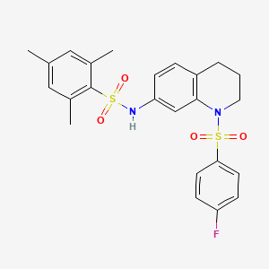 molecular formula C24H25FN2O4S2 B2531471 N-[1-(4-fluorobenzenesulfonyl)-1,2,3,4-tetrahydroquinolin-7-yl]-2,4,6-trimethylbenzene-1-sulfonamide CAS No. 950475-09-9