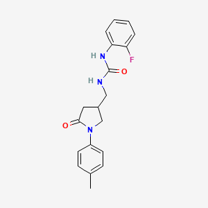 molecular formula C19H20FN3O2 B2531497 1-(2-Fluorophenyl)-3-((5-oxo-1-(p-tolyl)pyrrolidin-3-yl)methyl)urea CAS No. 954697-81-5