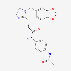 B2531685 N-(4-acetamidophenyl)-2-((1-(benzo[d][1,3]dioxol-5-ylmethyl)-1H-imidazol-2-yl)thio)acetamide CAS No. 872590-18-6