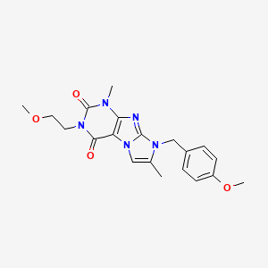 molecular formula C20H23N5O4 B2531719 2-(2-Methoxyethyl)-6-[(4-methoxyphenyl)methyl]-4,7-dimethylpurino[7,8-a]imidazole-1,3-dione CAS No. 876902-46-4