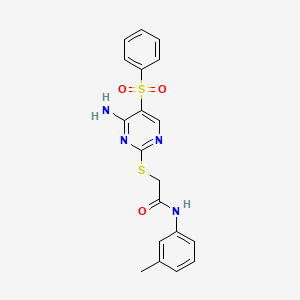 molecular formula C19H18N4O3S2 B2531774 2-((4-amino-5-(phenylsulfonyl)pyrimidin-2-yl)thio)-N-(m-tolyl)acetamide CAS No. 894945-32-5
