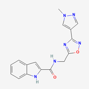 molecular formula C16H14N6O2 B2531841 N-((3-(1-methyl-1H-pyrazol-4-yl)-1,2,4-oxadiazol-5-yl)methyl)-1H-indole-2-carboxamide CAS No. 2034558-86-4