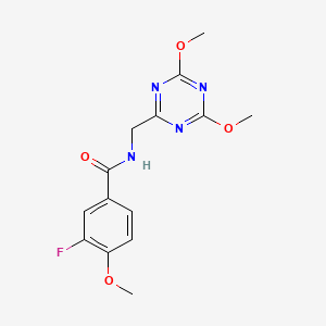 molecular formula C14H15FN4O4 B2531845 N-[(4,6-dimethoxy-1,3,5-triazin-2-yl)methyl]-3-fluoro-4-methoxybenzamide CAS No. 2034539-41-6