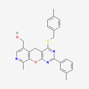 [14-Methyl-5-(3-methylphenyl)-7-{[(4-methylphenyl)methyl]sulfanyl}-2-oxa-4,6,13-triazatricyclo[8.4.0.0^{3,8}]tetradeca-1(10),3(8),4,6,11,13-hexaen-11-yl]methanol