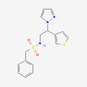 molecular formula C16H17N3O2S2 B2531938 N-(2-(1H-pyrazol-1-yl)-2-(thiophen-3-yl)ethyl)-1-phenylmethanesulfonamide CAS No. 2034596-46-6