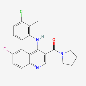 molecular formula C21H19ClFN3O B2531940 (4-((3-Chloro-2-methylphenyl)amino)-6-fluoroquinolin-3-yl)(pyrrolidin-1-yl)methanone CAS No. 1359451-66-3