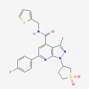 molecular formula C23H21FN4O3S2 B2531955 1-(1,1-dioxidotetrahydrothiophen-3-yl)-6-(4-fluorophenyl)-3-methyl-N-(thiophen-2-ylmethyl)-1H-pyrazolo[3,4-b]pyridine-4-carboxamide CAS No. 1021250-53-2
