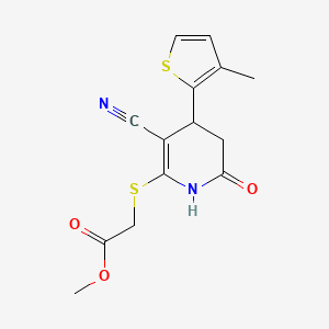 molecular formula C14H14N2O3S2 B2531956 methyl 2-{[3-cyano-4-(3-methylthiophen-2-yl)-6-oxo-1,4,5,6-tetrahydropyridin-2-yl]sulfanyl}acetate CAS No. 330557-65-8