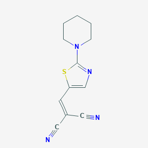 molecular formula C12H12N4S B2531957 2-((2-(Piperidin-1-yl)thiazol-5-yl)methylene)malononitrile CAS No. 477868-70-5