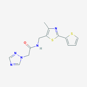 molecular formula C13H13N5OS2 B2531999 N-((4-methyl-2-(thiophen-2-yl)thiazol-5-yl)methyl)-2-(1H-1,2,4-triazol-1-yl)acetamide CAS No. 1421526-68-2