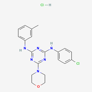 molecular formula C20H22Cl2N6O B2532004 N2-(4-chlorophenyl)-6-morpholino-N4-(m-tolyl)-1,3,5-triazine-2,4-diamine hydrochloride CAS No. 1179390-23-8