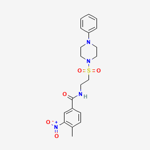 molecular formula C20H24N4O5S B2532010 4-methyl-3-nitro-N-(2-((4-phenylpiperazin-1-yl)sulfonyl)ethyl)benzamide CAS No. 897621-19-1