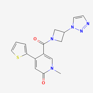 molecular formula C16H15N5O2S B2532012 5-(3-(1H-1,2,3-triazol-1-yl)azetidine-1-carbonyl)-1-methyl-4-(thiophen-2-yl)pyridin-2(1H)-one CAS No. 2034523-09-4