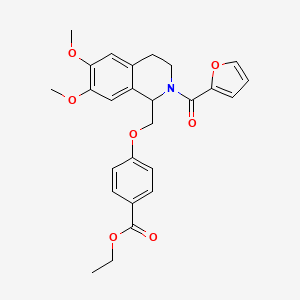 molecular formula C26H27NO7 B2532017 Ethyl 4-[[2-(furan-2-carbonyl)-6,7-dimethoxy-3,4-dihydro-1H-isoquinolin-1-yl]methoxy]benzoate CAS No. 449766-41-0