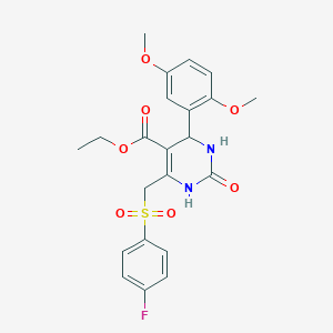 molecular formula C22H23FN2O7S B2532030 Ethyl 4-(2,5-dimethoxyphenyl)-6-[(4-fluorobenzenesulfonyl)methyl]-2-oxo-1,2,3,4-tetrahydropyrimidine-5-carboxylate CAS No. 902520-66-5