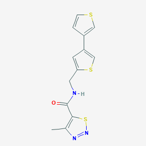 molecular formula C13H11N3OS3 B2532075 N-({[3,3'-bithiophene]-5-yl}methyl)-4-methyl-1,2,3-thiadiazole-5-carboxamide CAS No. 2379972-60-6