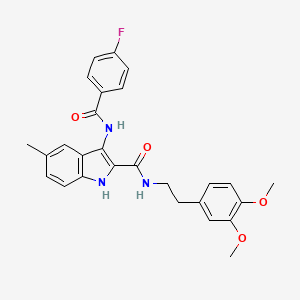 molecular formula C27H26FN3O4 B2532249 N-(3,4-dimethoxyphenethyl)-3-(4-fluorobenzamido)-5-methyl-1H-indole-2-carboxamide CAS No. 1029764-95-1