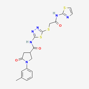 molecular formula C19H18N6O3S3 B2532272 5-oxo-N-(5-((2-oxo-2-(thiazol-2-ylamino)ethyl)thio)-1,3,4-thiadiazol-2-yl)-1-(m-tolyl)pyrrolidine-3-carboxamide CAS No. 872595-01-2