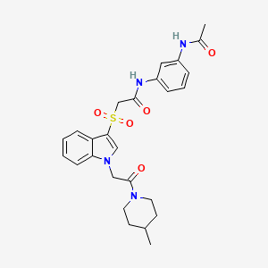 molecular formula C26H30N4O5S B2532282 N-(3-acetamidophenyl)-2-((1-(2-(4-methylpiperidin-1-yl)-2-oxoethyl)-1H-indol-3-yl)sulfonyl)acetamide CAS No. 878060-19-6