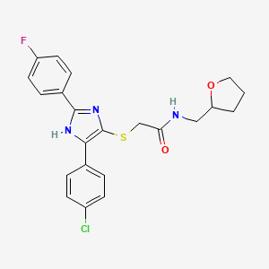 molecular formula C22H21ClFN3O2S B2532319 2-{[5-(4-chlorophenyl)-2-(4-fluorophenyl)-1H-imidazol-4-yl]sulfanyl}-N-[(oxolan-2-yl)methyl]acetamide CAS No. 901232-82-4