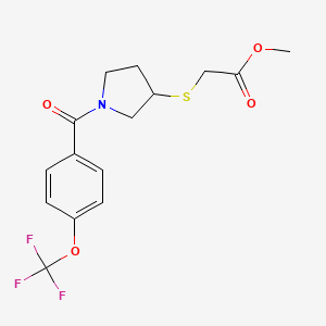 molecular formula C15H16F3NO4S B2532357 Methyl 2-((1-(4-(trifluoromethoxy)benzoyl)pyrrolidin-3-yl)thio)acetate CAS No. 2034267-56-4