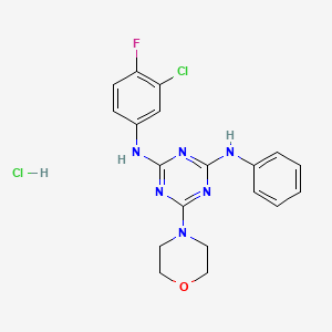 molecular formula C19H19Cl2FN6O B2532359 N2-(3-chloro-4-fluorophenyl)-6-morpholino-N4-phenyl-1,3,5-triazine-2,4-diamine hydrochloride CAS No. 1179400-25-9