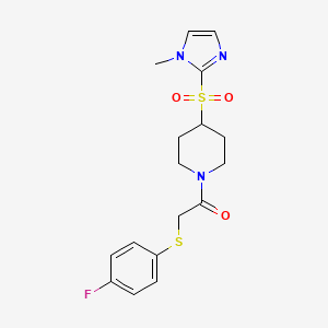molecular formula C17H20FN3O3S2 B2532469 2-[(4-fluorophenyl)sulfanyl]-1-{4-[(1-methyl-1H-imidazol-2-yl)sulfonyl]piperidin-1-yl}ethan-1-one CAS No. 2310205-39-9