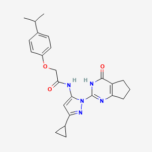 molecular formula C24H27N5O3 B2532494 N-(3-cyclopropyl-1-(4-oxo-4,5,6,7-tetrahydro-3H-cyclopenta[d]pyrimidin-2-yl)-1H-pyrazol-5-yl)-2-(4-isopropylphenoxy)acetamide CAS No. 1207044-35-6