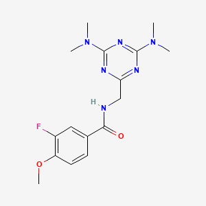 molecular formula C16H21FN6O2 B2532517 N-((4,6-bis(dimethylamino)-1,3,5-triazin-2-yl)methyl)-3-fluoro-4-methoxybenzamide CAS No. 2034405-64-4